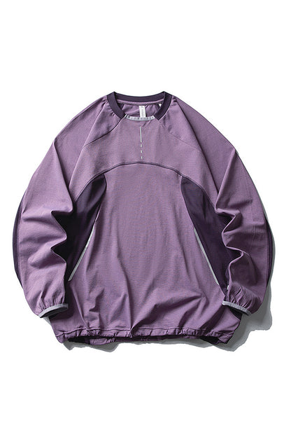 Unisex Fall Mesh Spliced Crew Neck Sports Long Sleeve Top