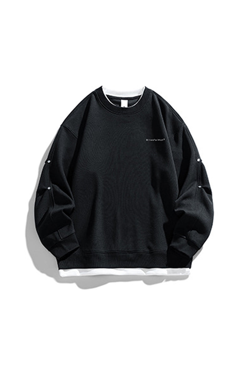 Men's Fall Winter Layered Snap-Button Crewneck Sweatshirt