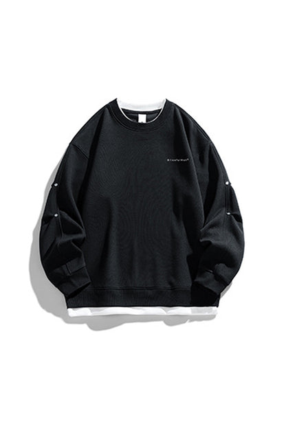 Men's Fall Winter Layered Snap-Button Crewneck Sweatshirt