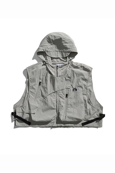 Men's Summer Hooded Multi-Pocket Cropped Utility Cargo Vest