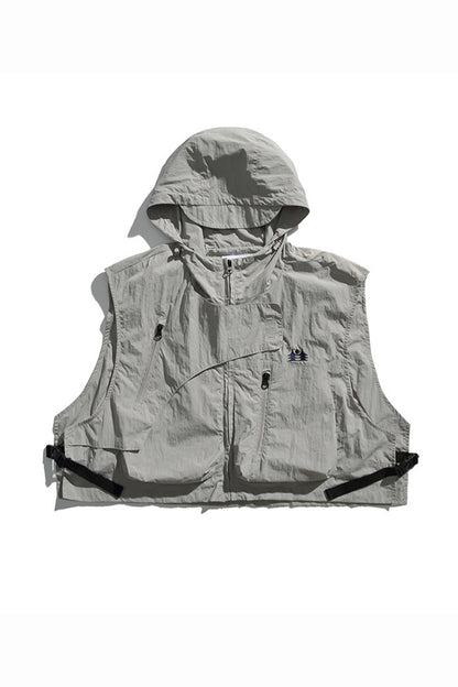 Men's Summer Hooded Multi-Pocket Cropped Utility Cargo Vest
