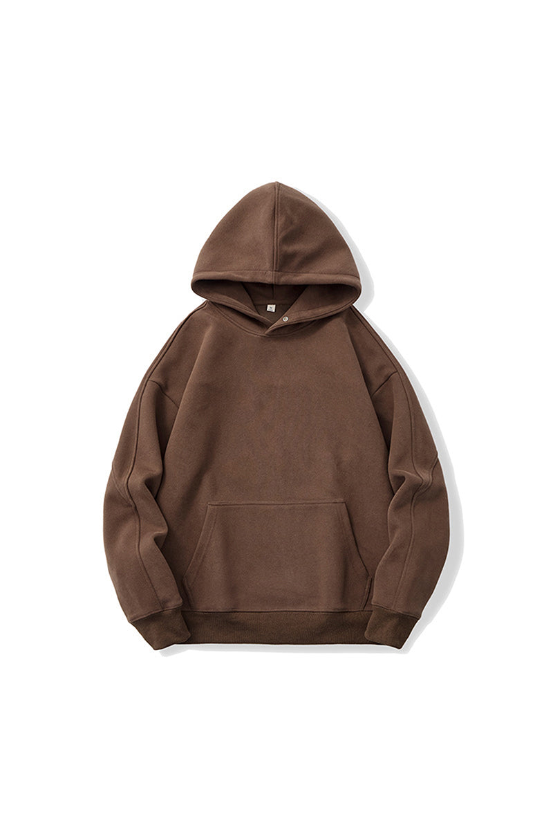 Unisex Fall Snap-Button Fleece Kangaroo-Pocket Hoodie