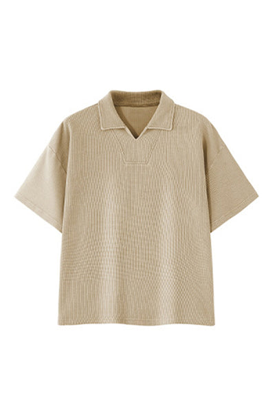 Women's Summer Old Money Heavy Waffle Snow Wash V-Neck Polo