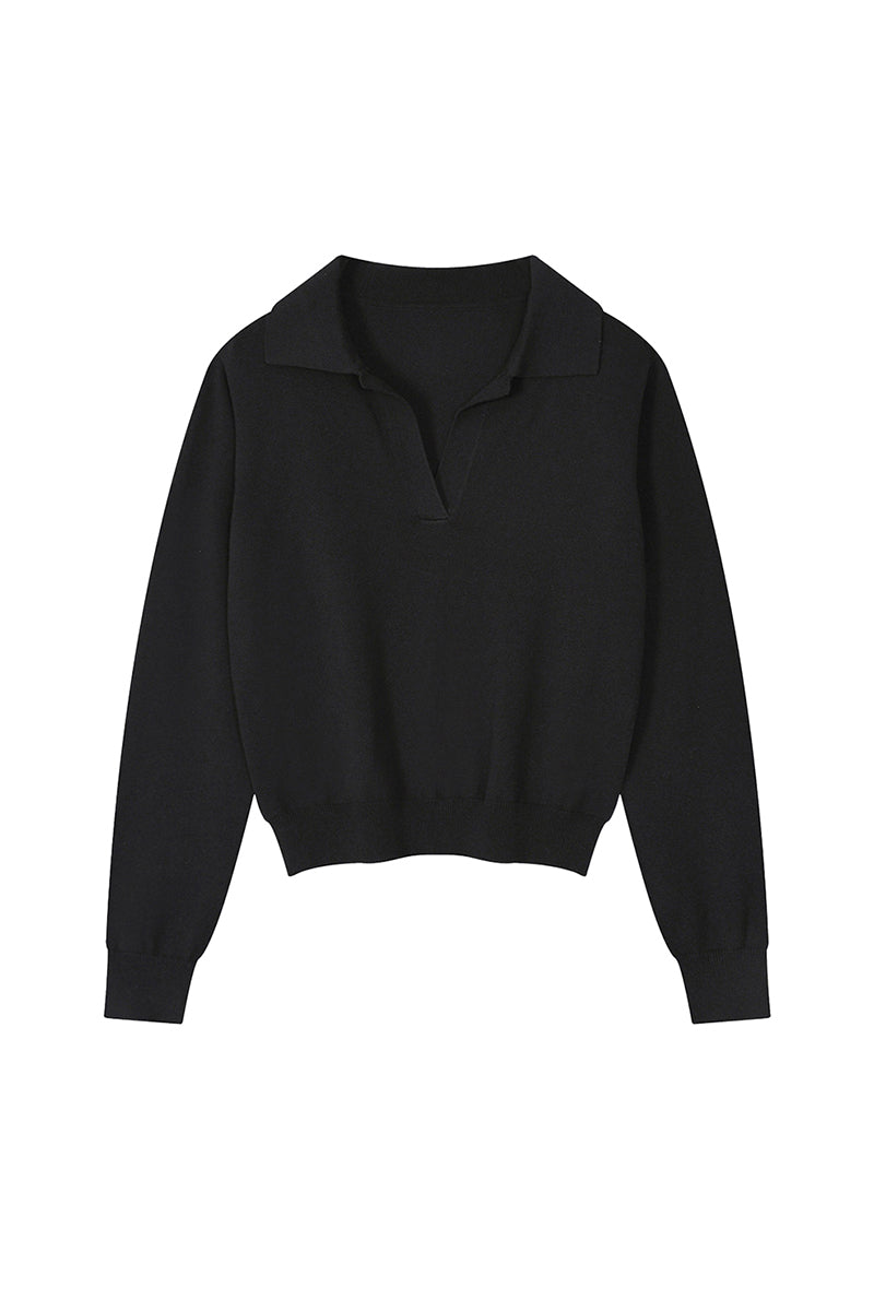 Unisex Fall 420G Cropped Polo Collar Knit Sweater