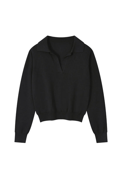Unisex Fall 420G Cropped Polo Collar Knit Sweater