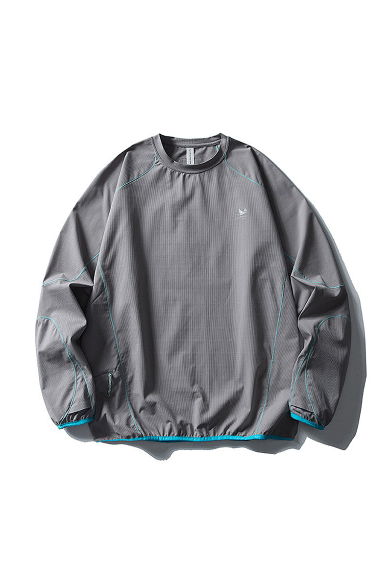 Unisex Fall Contrast Stitch Crew Neck Long Sleeve Top