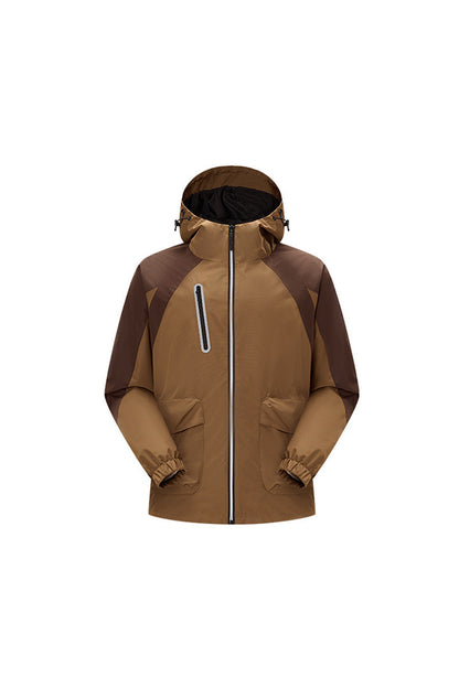 Unisex Fall Winter Ripstop Colorblock Outdoor Hooded Jacket