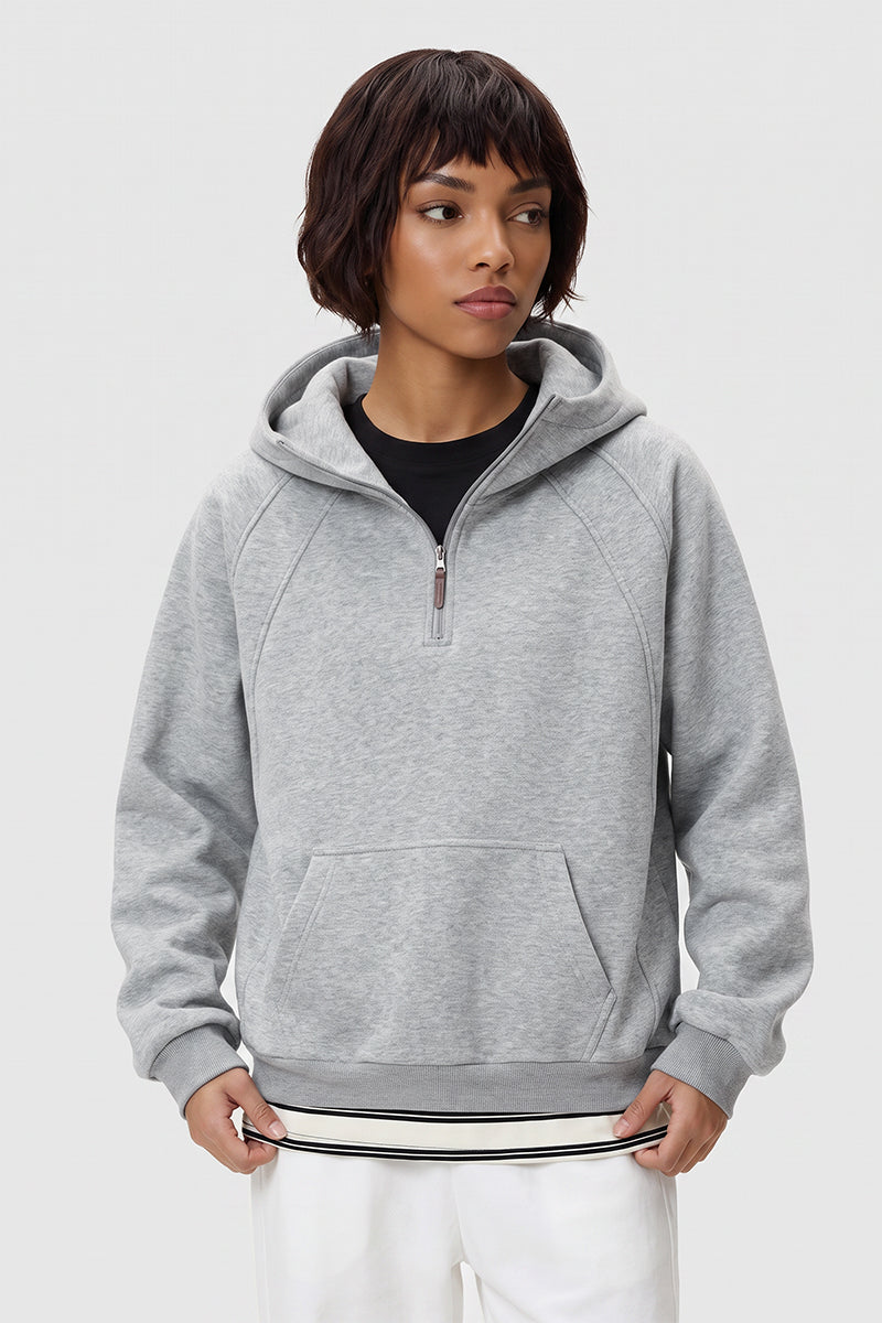 Women Fall 3D Paneled Half Zip High Collar Hoodie