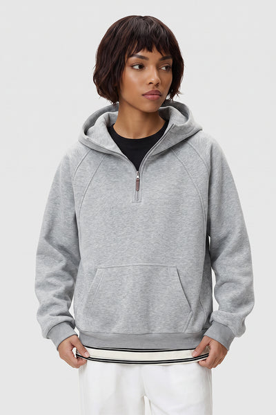 Women Fall 3D Paneled Half Zip High Collar Hoodie