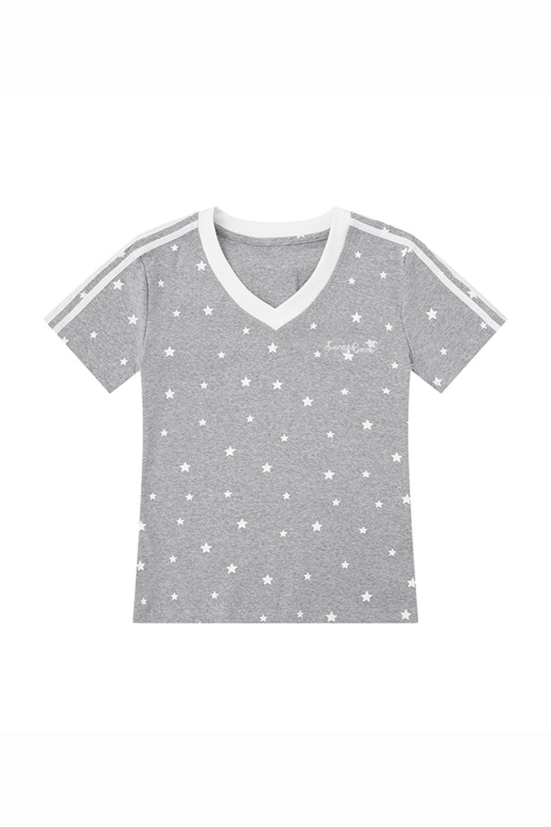 Women's Summer 3D Wing Star Print V-Neck Cotton T-Shirt