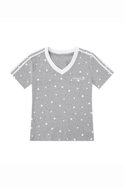 Women's Summer 3D Wing Star Print V-Neck Cotton T-Shirt
