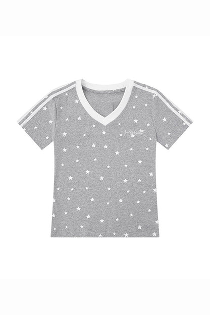 Women's Summer 3D Wing Star Print V-Neck Cotton T-Shirt