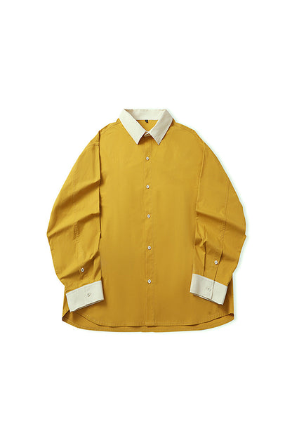 Unisex Spring Colorblock Collared Button-Down Shirt