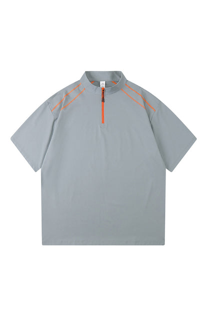 Men's Summer Half-Zip Stand-Collar Stretch Athletic T-Shirt
