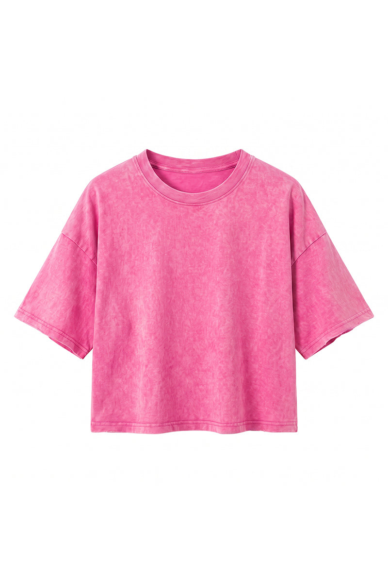 Women's Summer Washed Vintage Relaxed Crop T-Shirt