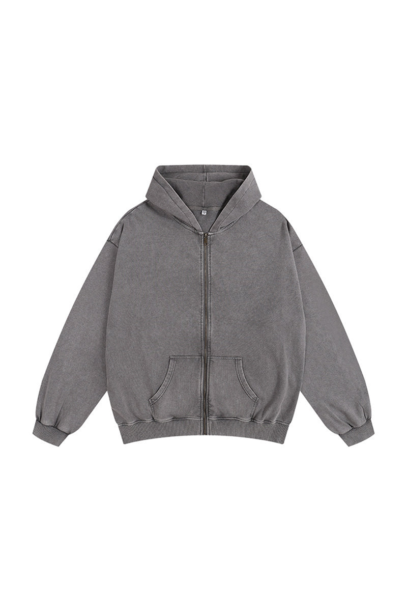 Women's Fall Winter Vintage Washed Zip-Up Pocket Hoodie