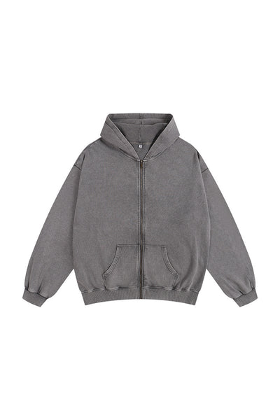 Women's Fall Winter Vintage Washed Zip-Up Pocket Hoodie