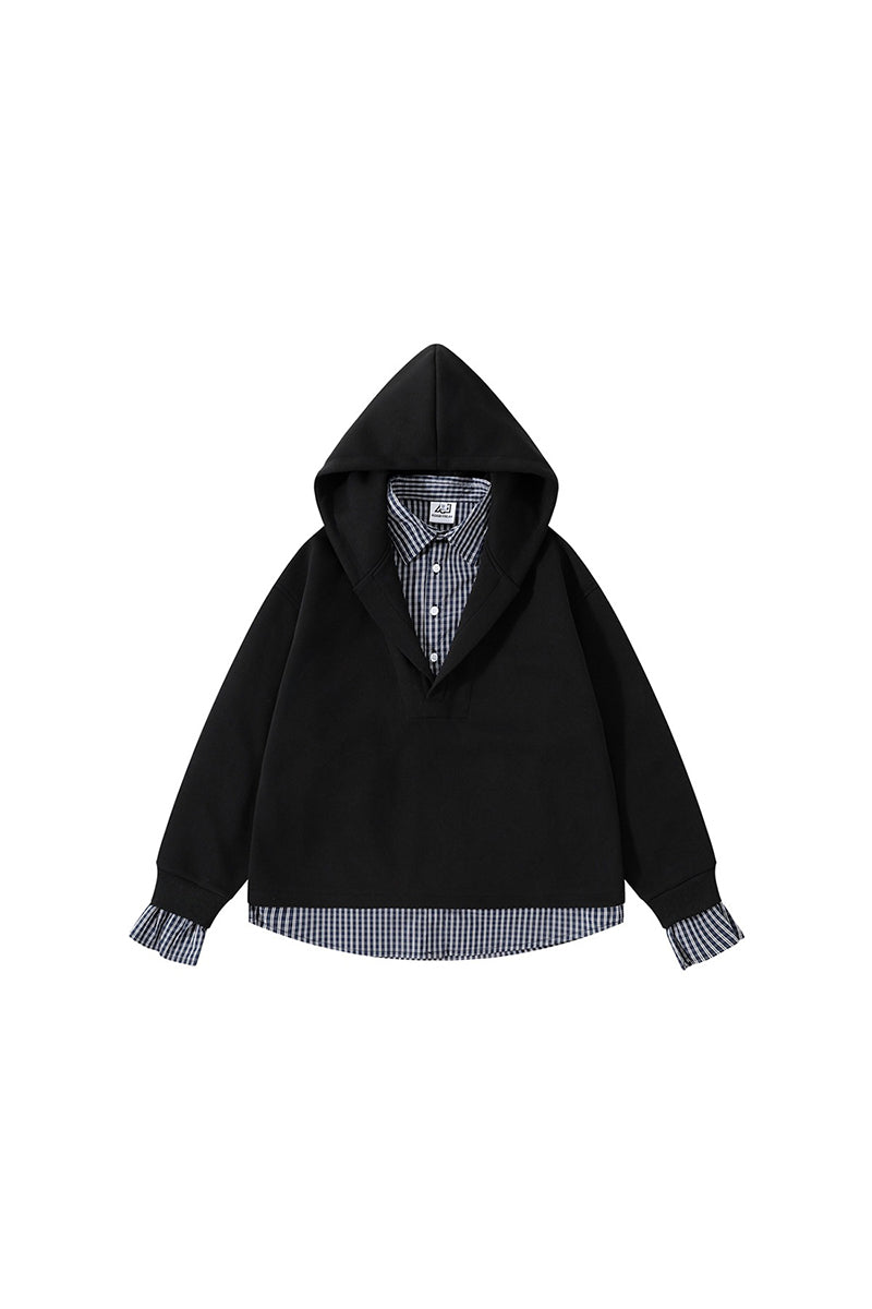 Men's Fall Winter Plaid-Layered Preppy Pullover Hoodie