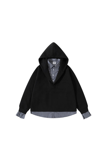 Men's Fall Winter Plaid-Layered Preppy Pullover Hoodie