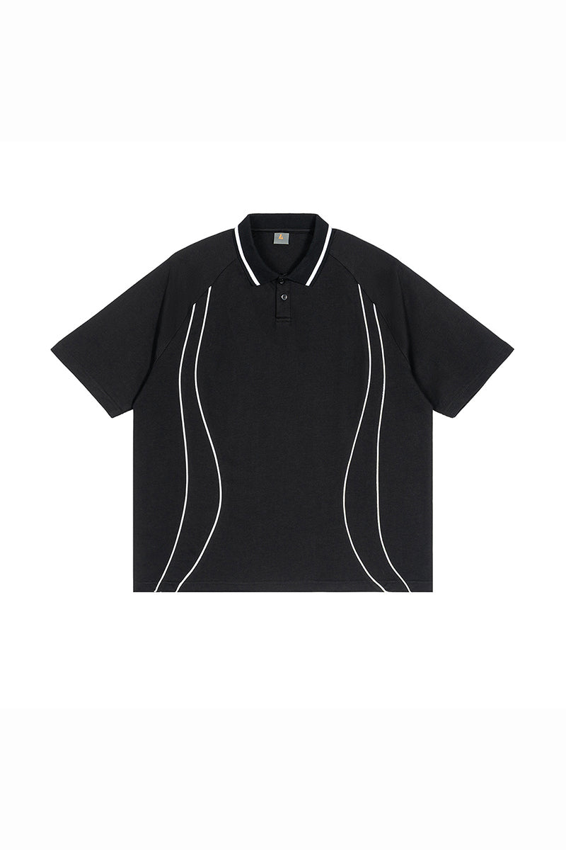Men's Street Boxy Contrast Piping Short Sleeve Cotton Polo