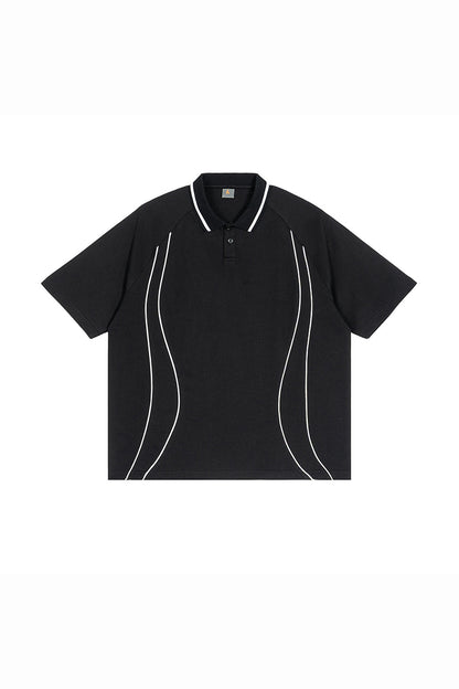 Men's Street Boxy Contrast Piping Short Sleeve Cotton Polo
