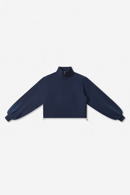 Women's Fall Winter Half-Zip Cropped Drawstring Sweatshirt