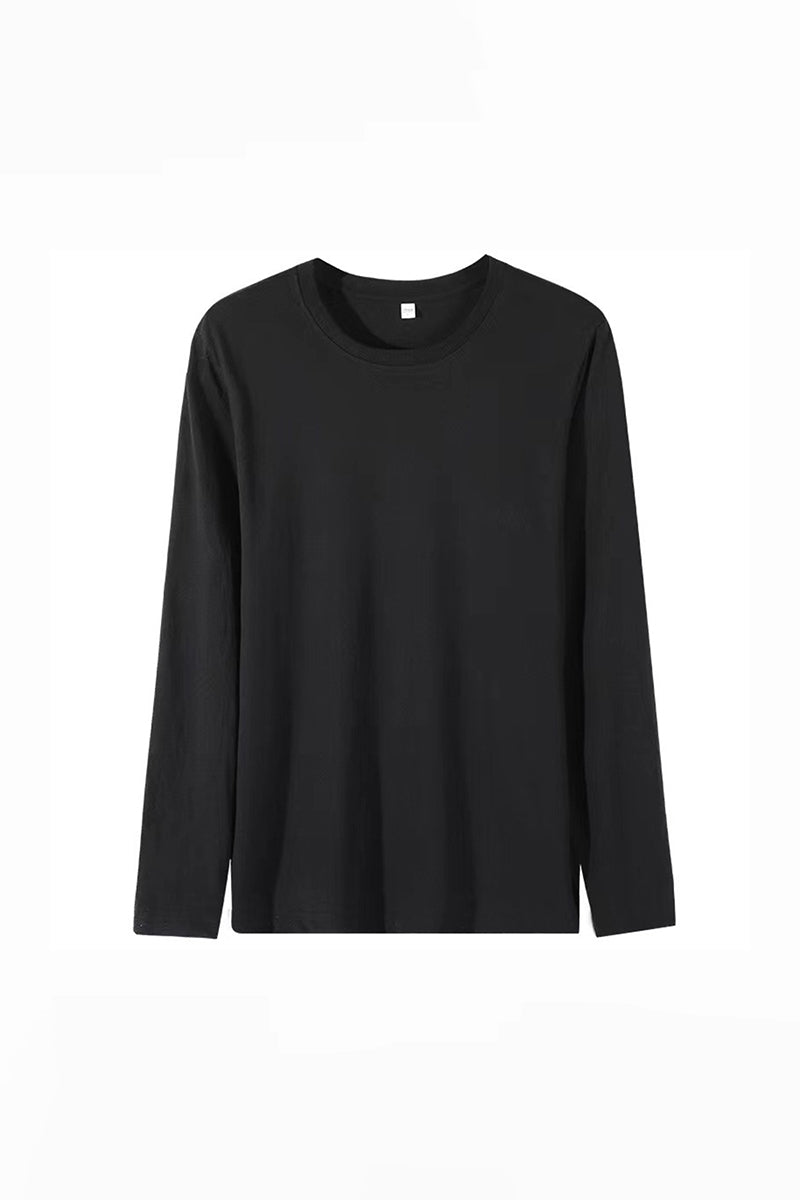Men's Fall Combed Cotton Solid Crewneck Long-Sleeve T-Shirt