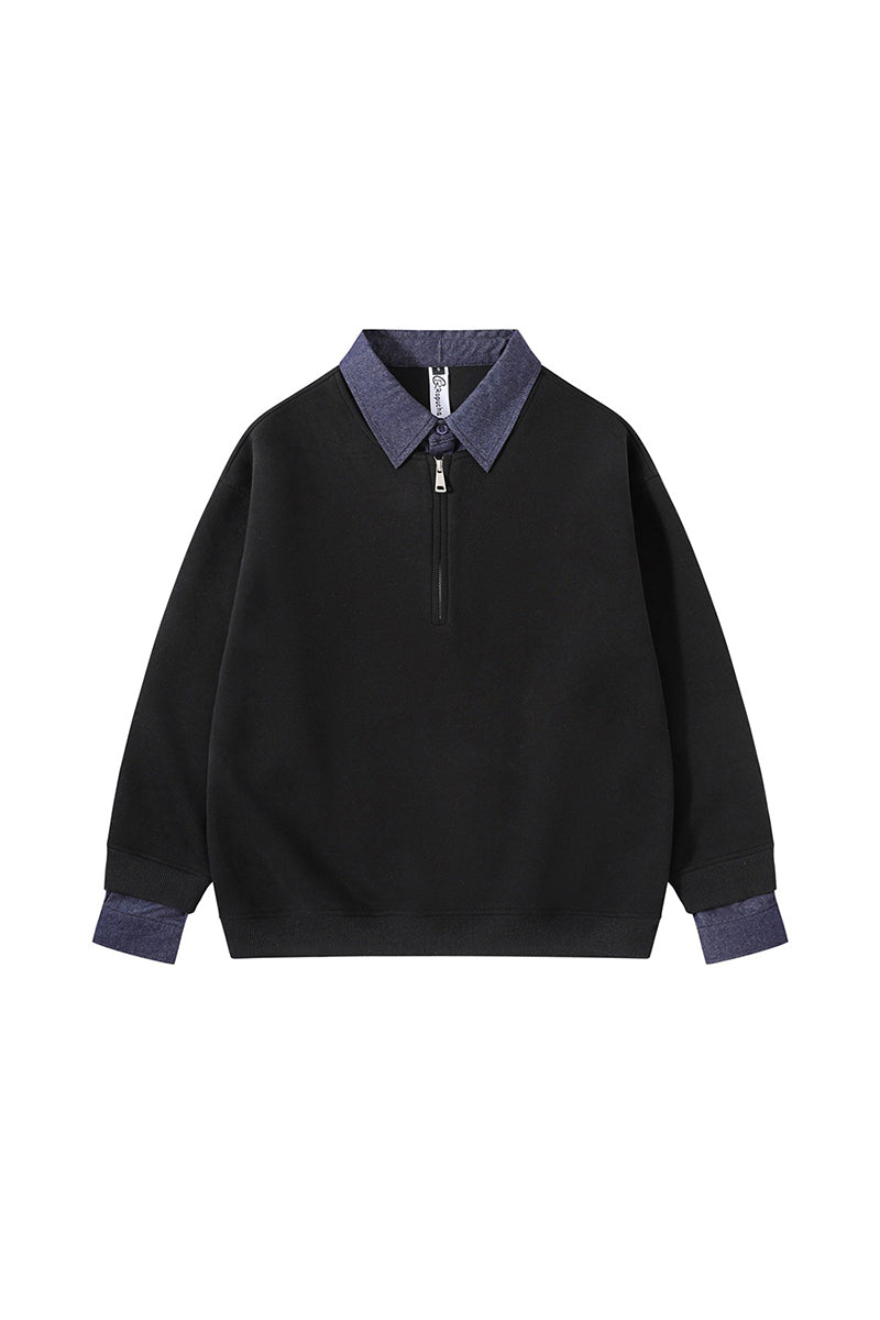 Men's Fall Winter Half-Zip Layered Preppy Sweatshirt