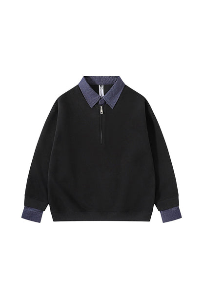 Men's Fall Winter Half-Zip Layered Preppy Sweatshirt
