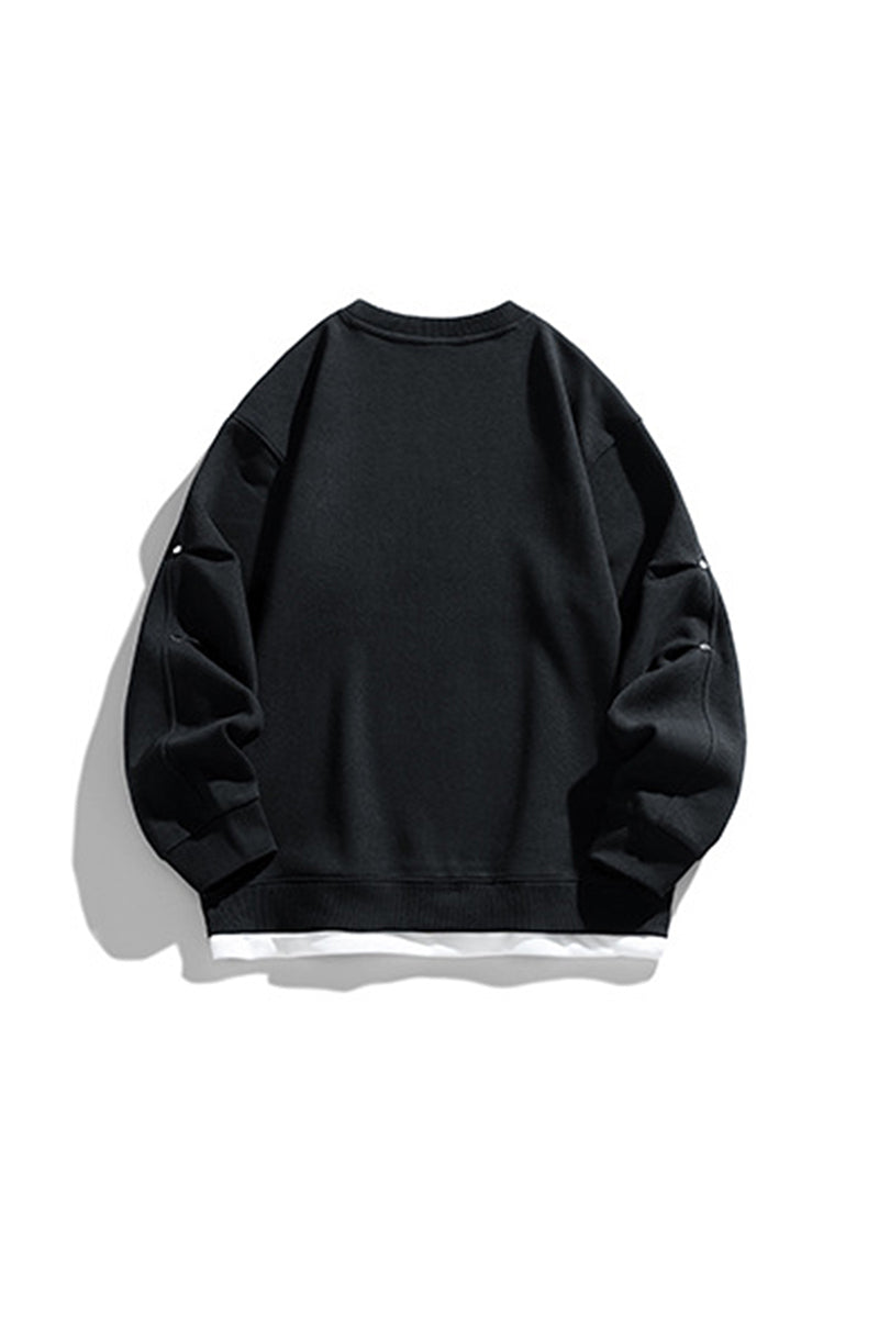 Men's Fall Winter Layered Snap-Button Crewneck Sweatshirt