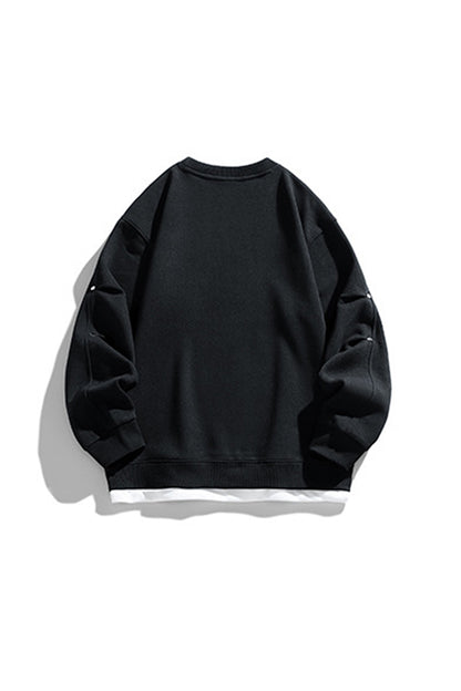 Men's Fall Winter Layered Snap-Button Crewneck Sweatshirt
