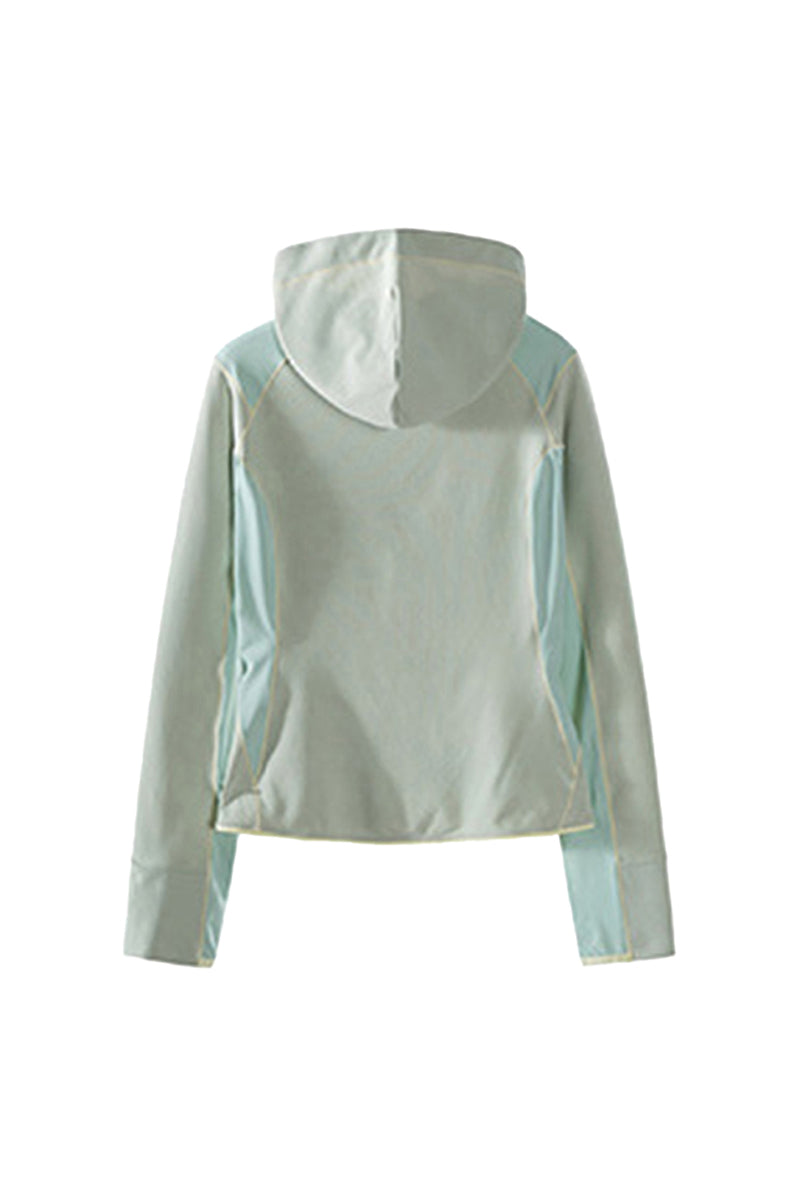 Women Spring Contrast Stitch Hooded Outdoor Long Sleeve Top