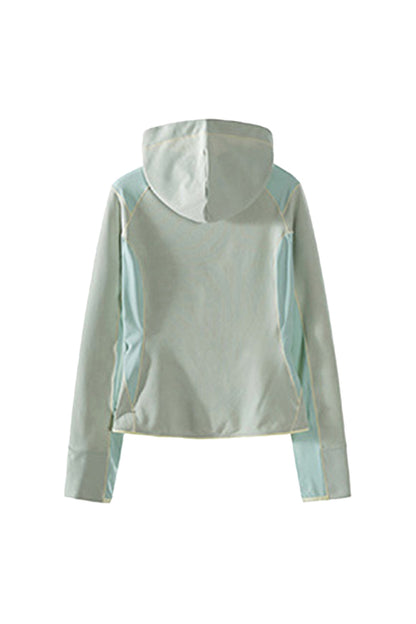 Women Spring Contrast Stitch Hooded Outdoor Long Sleeve Top