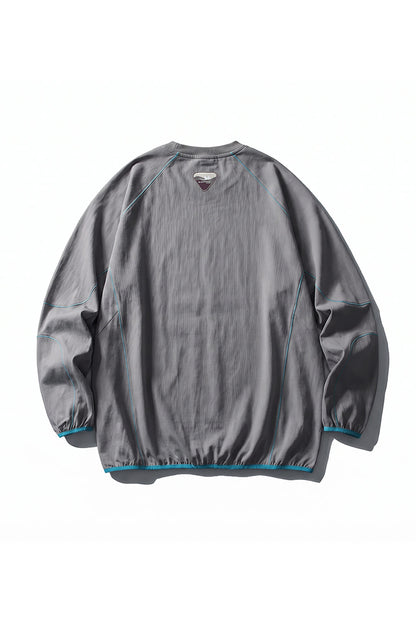 Men Fall Contrast Stitch Crew Neck Long Sleeve Top