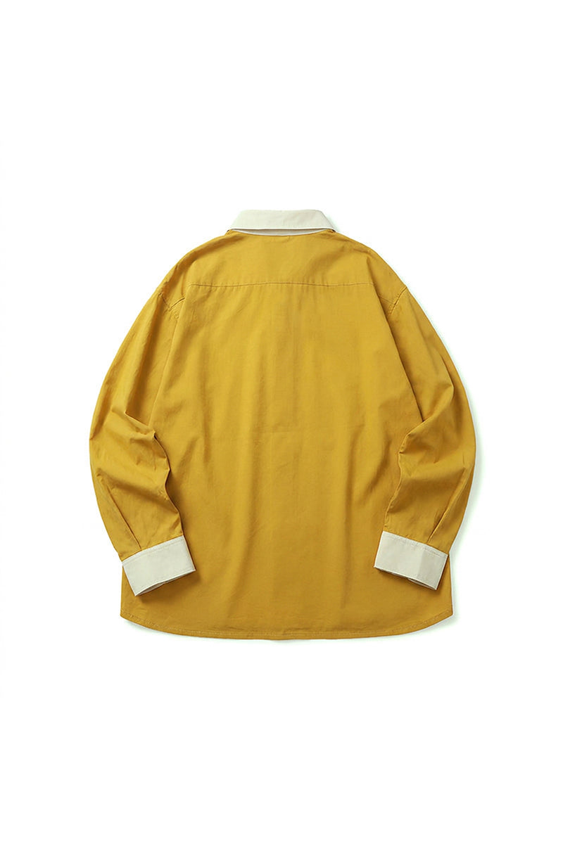 Unisex Spring Colorblock Collared Button-Down Shirt