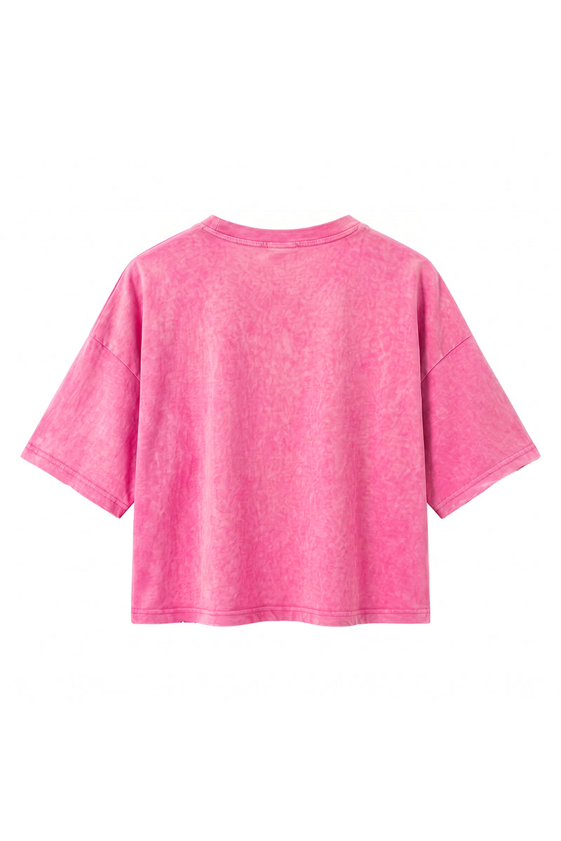 Women's Summer Washed Vintage Relaxed Crop T-Shirt