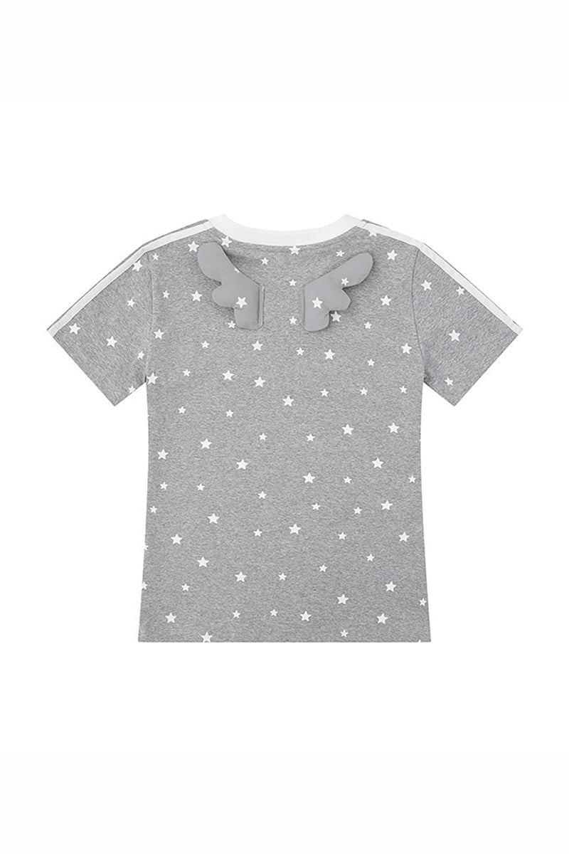 Women's Summer 3D Wing Star Print V-Neck Cotton T-Shirt