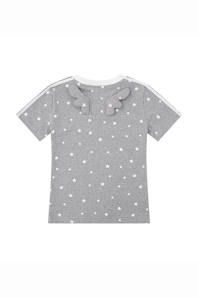 Women's Summer 3D Wing Star Print V-Neck Cotton T-Shirt