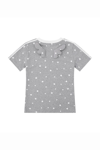 Women's Summer 3D Wing Star Print V-Neck Cotton T-Shirt