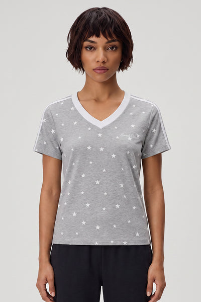Women's Summer 3D Wing Star Print V-Neck Cotton T-Shirt