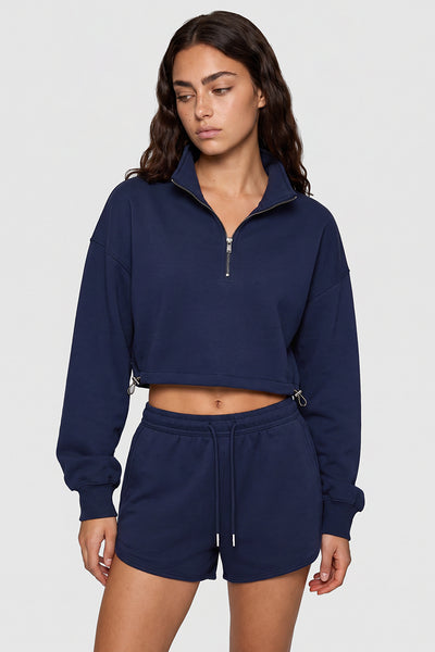 Women's Fall Winter Half-Zip Cropped Athletic 2-Piece Set
