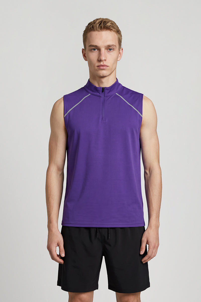 Men's Summer Half-Zip Stand-Collar Athletic Tank Top