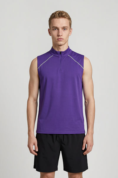 Men's Summer Half-Zip Stand-Collar Athletic Tank Top