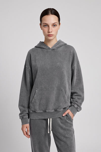 Women's Fall Winter Vintage Washed Cropped Pocket Hoodie