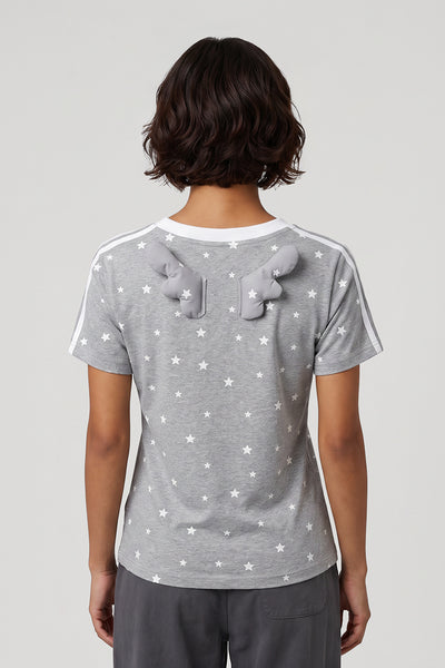 Women's Summer 3D Wing Star Print V-Neck Cotton T-Shirt