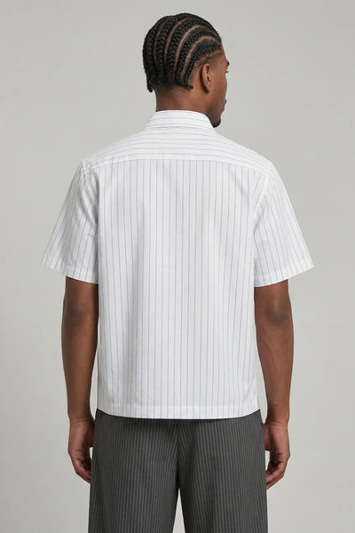 Men's Summer Cropped Vertical-Stripe Stretch Casual Shirt