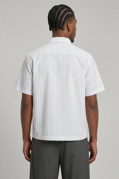 Men's Summer Cropped Vertical-Stripe Stretch Casual Shirt