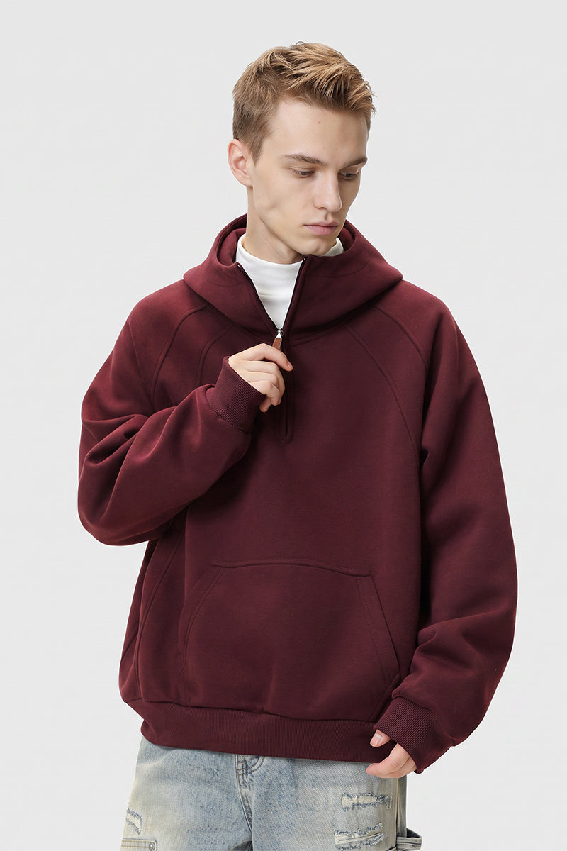 Men Fall 3D Paneled Half Zip High Collar Hoodie