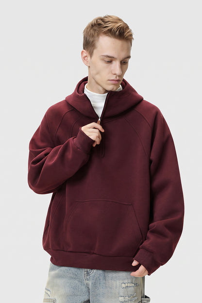 Men Fall 3D Paneled Half Zip High Collar Hoodie
