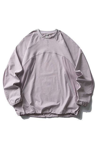 Unisex Fall Mesh Spliced Crew Neck Sports Long Sleeve Top